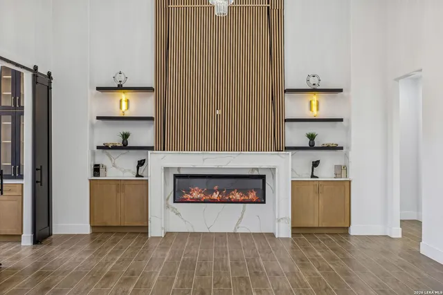 a room with furniture and a fireplace