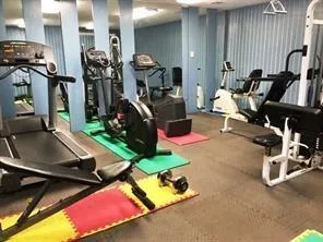a room with gym equipment