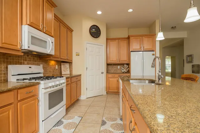 a large kitchen with lots of counter space
