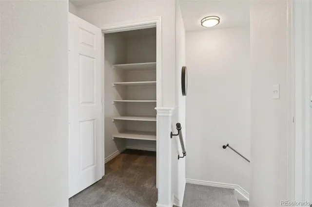 a view of walk in closet with empty racks