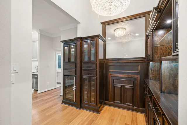 a hallway with cabinets
