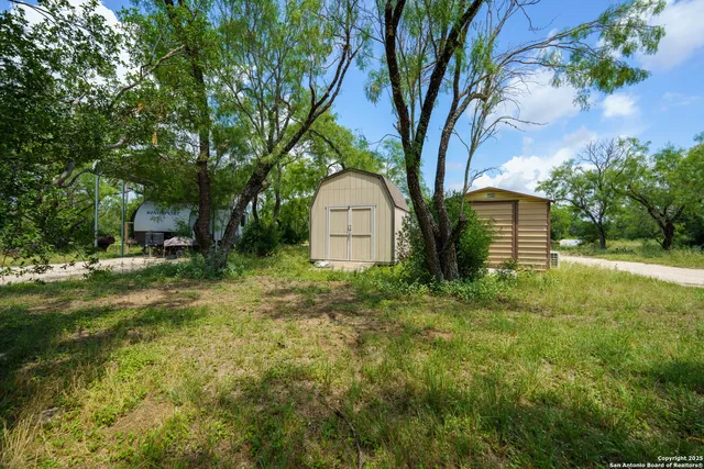 a backyard of a house with plants and tree
