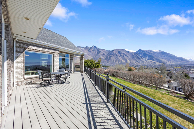 684 North Summit Way Alpine, UT 84004 - Photo 15 of 58 Wooden deck with a mountain view and outdoor dining area