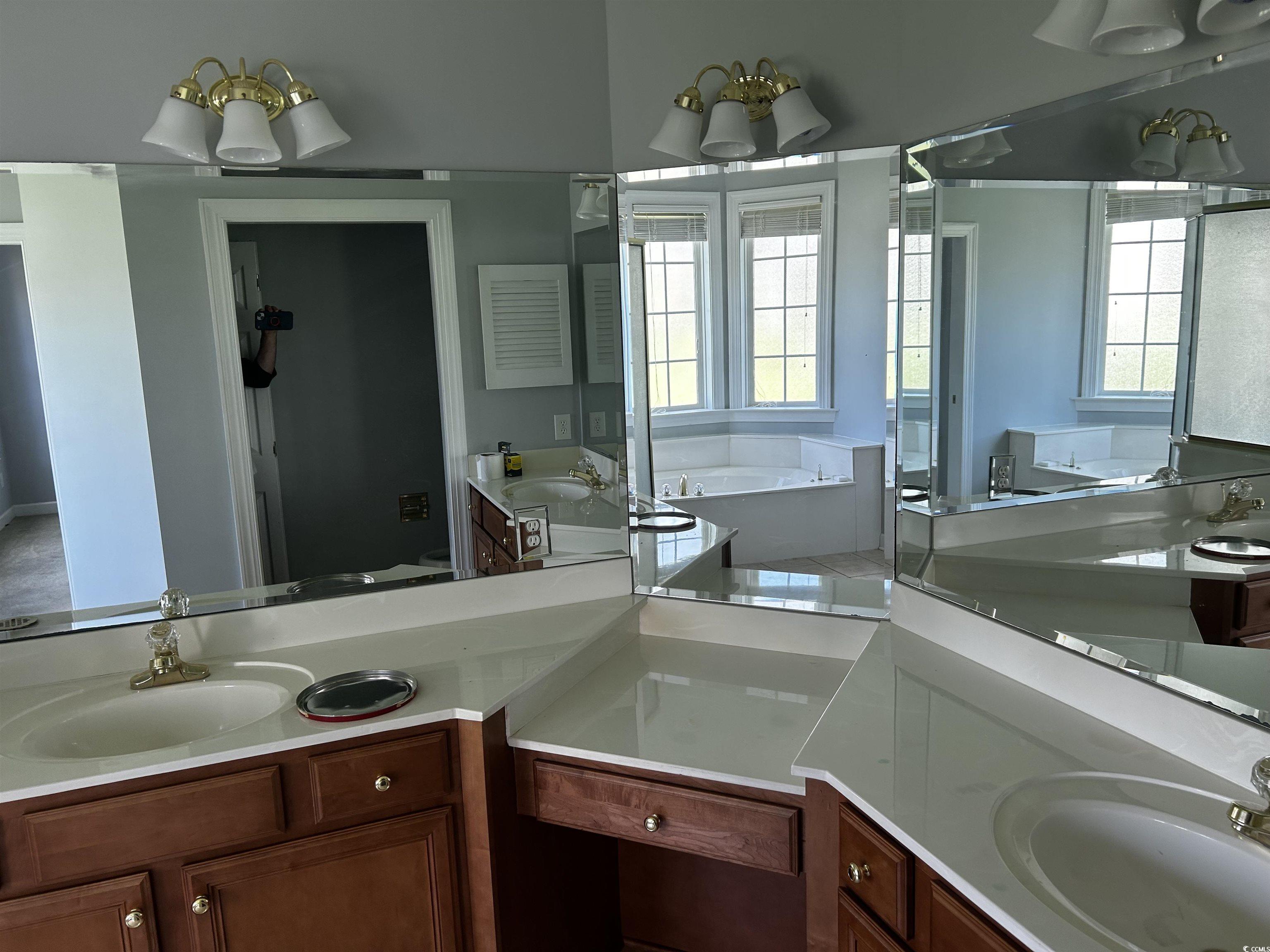 1300 Manchester Court Murrells Inlet, SC 29576 - Photo 23 of 40 Bathroom featuring a washtub, dual sinks, and vani