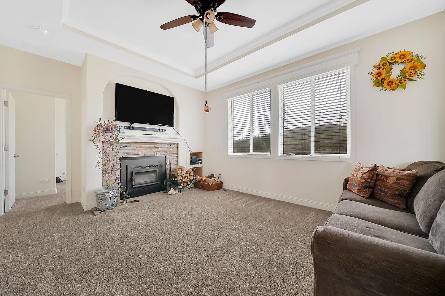 3745 Paramae Road Rail Road Flat, CA 95245 - Photo 23 of 95 a living room with furniture a flat screen tv and a fireplace