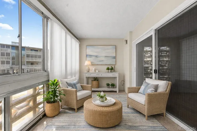 a view of a hallway with a large window