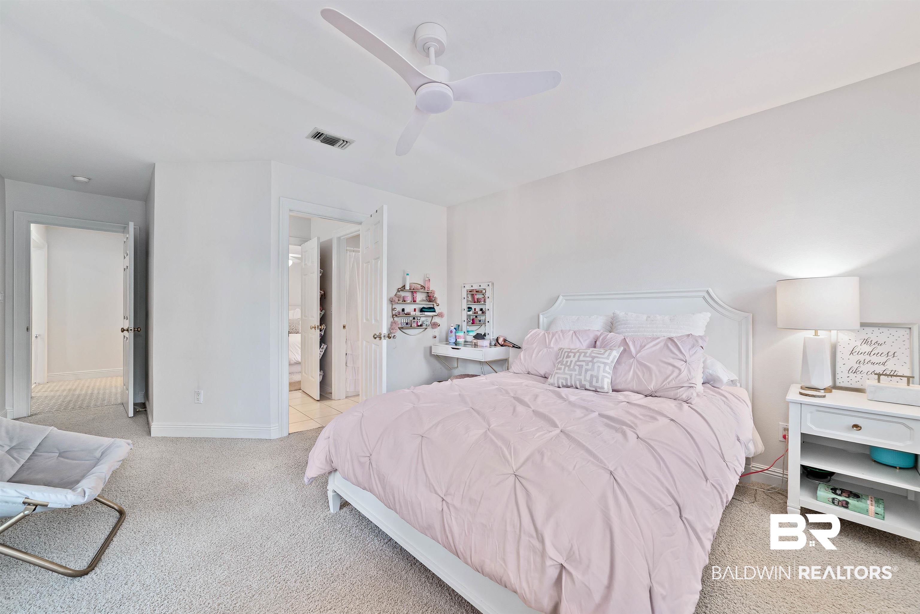 6630 East Quarry Drive Elberta, AL 36530 - Photo 28 of 63 Bedroom with light carpet and ceiling fan