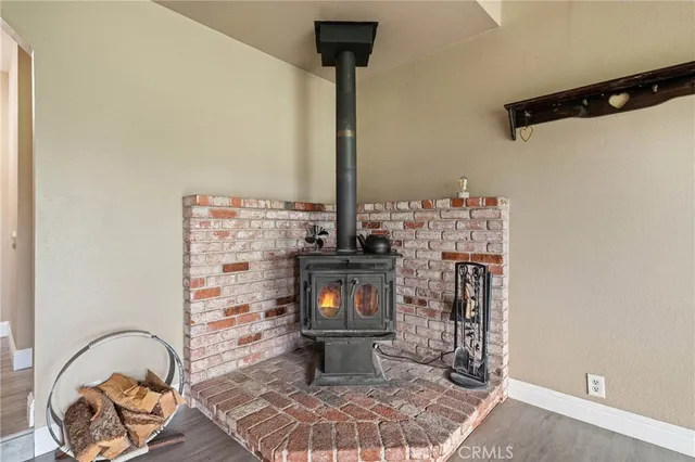a living room with fireplace