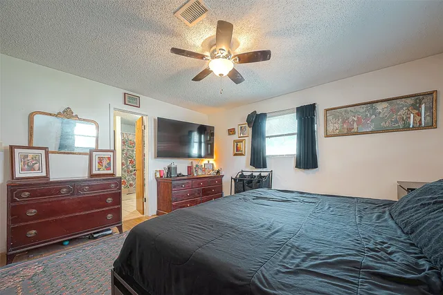 a bedroom with a bed and a dresser