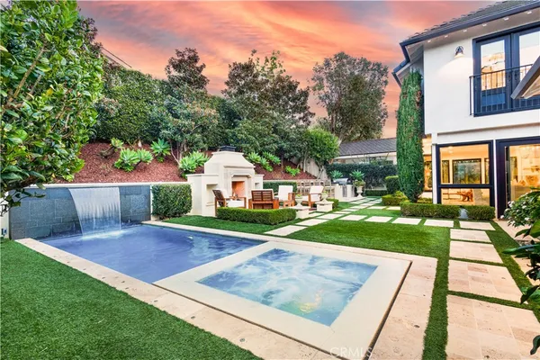 a view of a patio with a yard