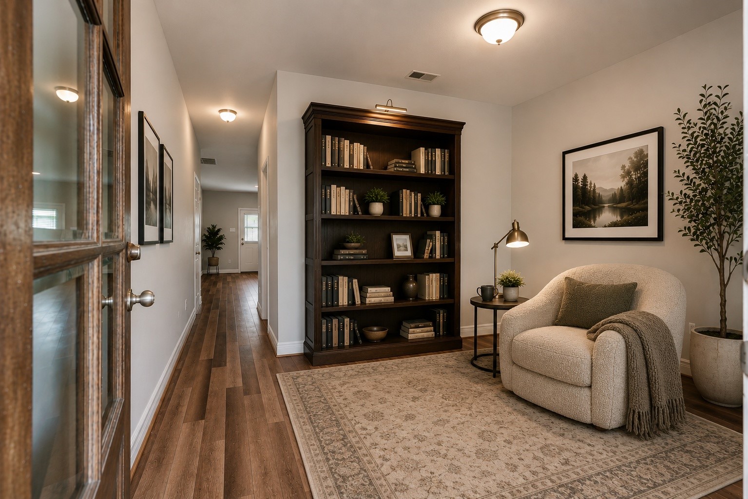 13420 Shellbark Way La Marque, TX 77568 - Photo 5 of 31 A welcoming flex room greets you upon entering. Shown earlier as a music room, here it is virtually staged as a library/reading nook.