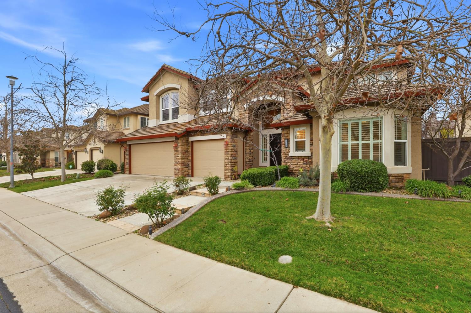 2624 West Pintail Way Elk Grove, CA 95757 - Photo 58 of 65 a view of a white house with a big yard and large tree