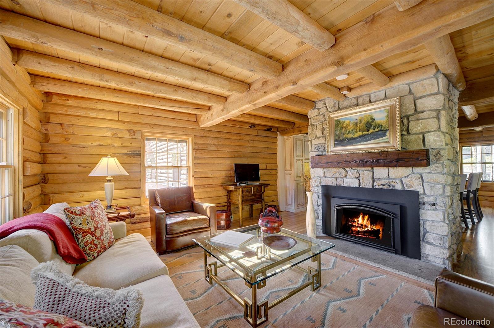 9670 South Warhawk Road Conifer, CO 80433 - Photo 11 of 40 a living room with furniture and a fireplace