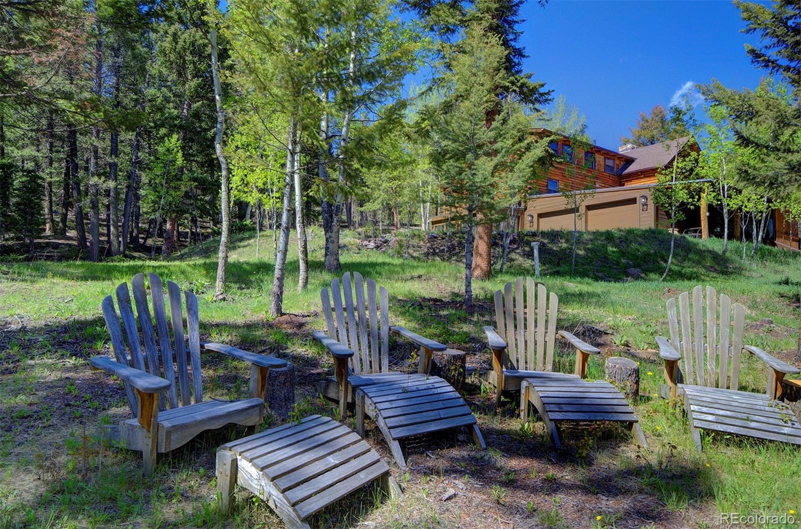 9670 South Warhawk Road Conifer, CO 80433 - Photo 35 of 40 a view of a wooden chairs and table in the garden