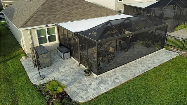 a view of balcony with wooden floor