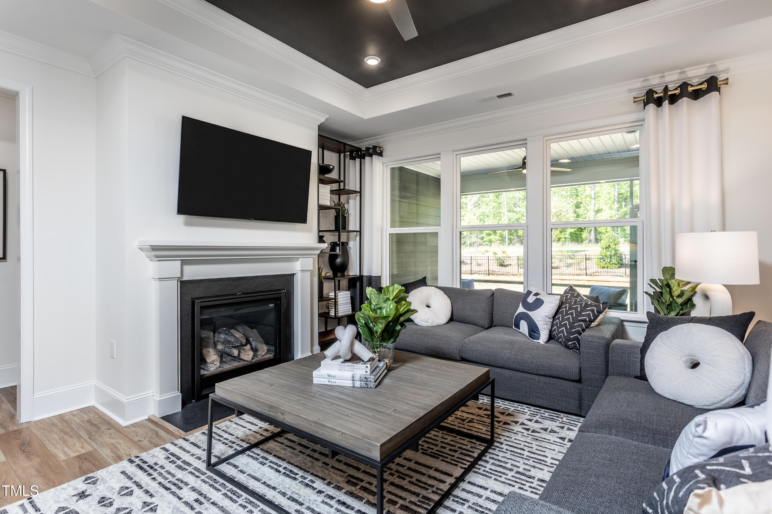 294 Arcadius Drive Clayton, NC 27520 - Photo 7 of 18 a living room with furniture a fireplace and a flat screen tv