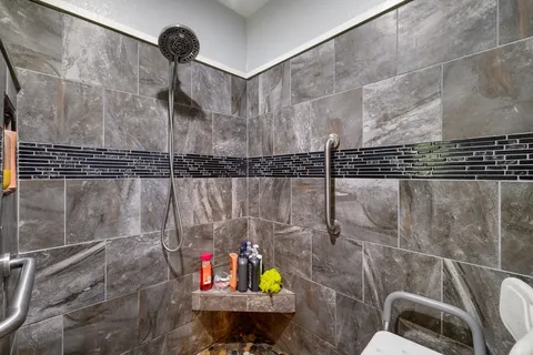 a bathroom with a bathtub