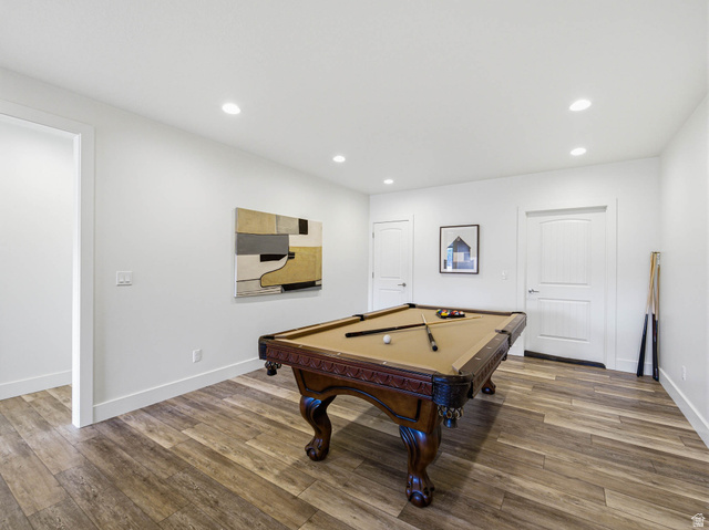 402 Shadow Hill Road Wanship, UT 84017 - Photo 50 of 90 Playroom featuring billiards, wood finished floors, and recessed lighting