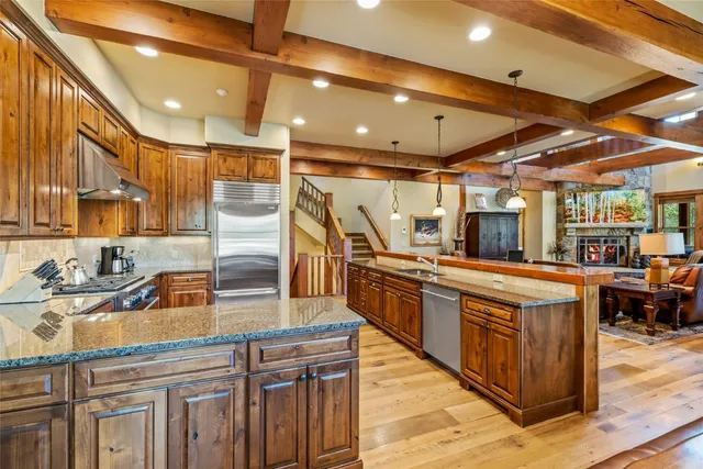 a kitchen with lots of counter top space