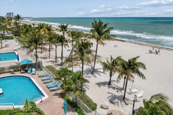 a view of a yard with palm trees