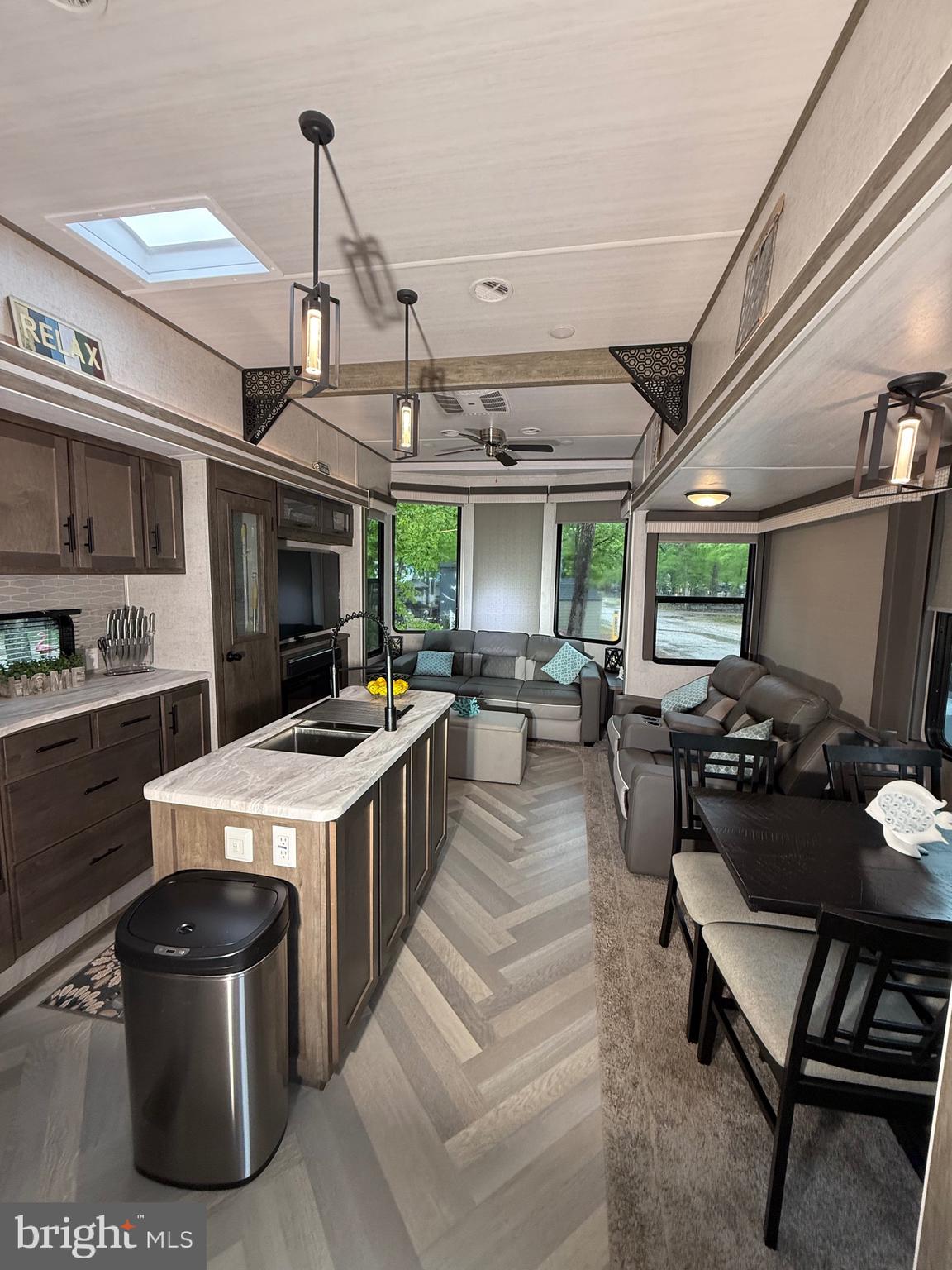 kitchen, dining area, living room
