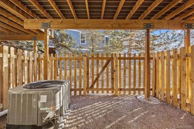 a view of a porch with a door