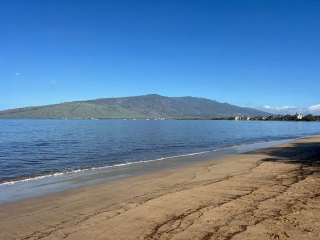 a view of a large body of water with a mountain