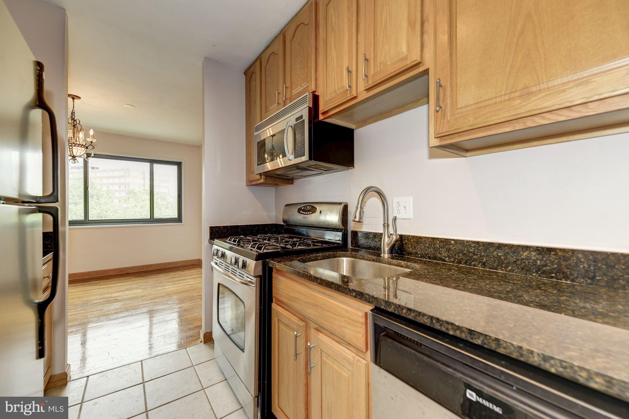 1300 South Arlington Ridge Road, Unit 508 Arlington, VA 22202 - Photo 6 of 24 a kitchen with stainless steel appliances granite countertop a sink stove and cabinets
