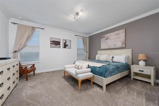 a bedroom with a bed and a couch