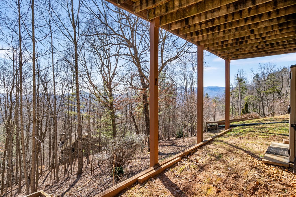 224 Shake Rag Road Hiawassee, GA 30546 - Photo 42 of 47 a backyard of a house with large trees and wooden fence