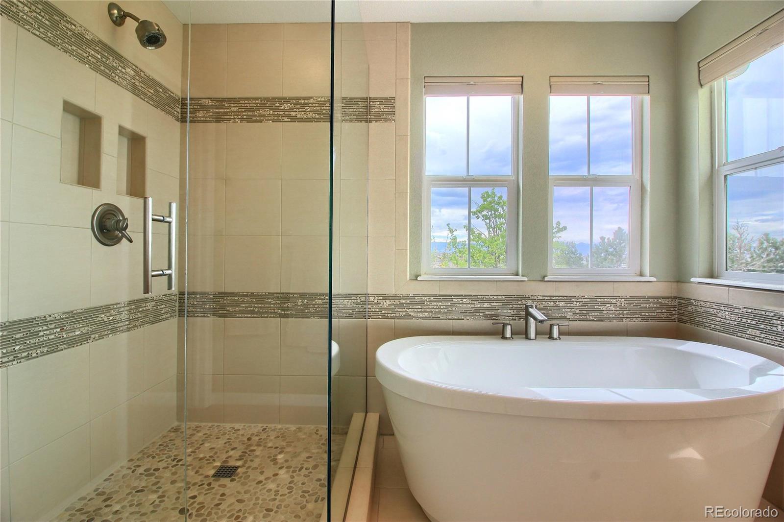 10677 Wynspire Road Highlands Ranch, CO 80130 - Photo 25 of 40 a bathroom with a tub and a shower