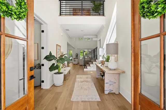 a view of a living room and a entryway