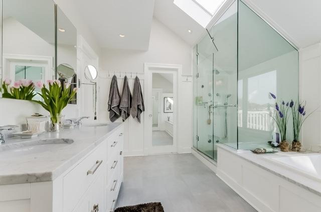 8 Nearwater Road Rowayton, CT 06853 - Photo 17 of 26 a bathroom with a double vanity sink and shower