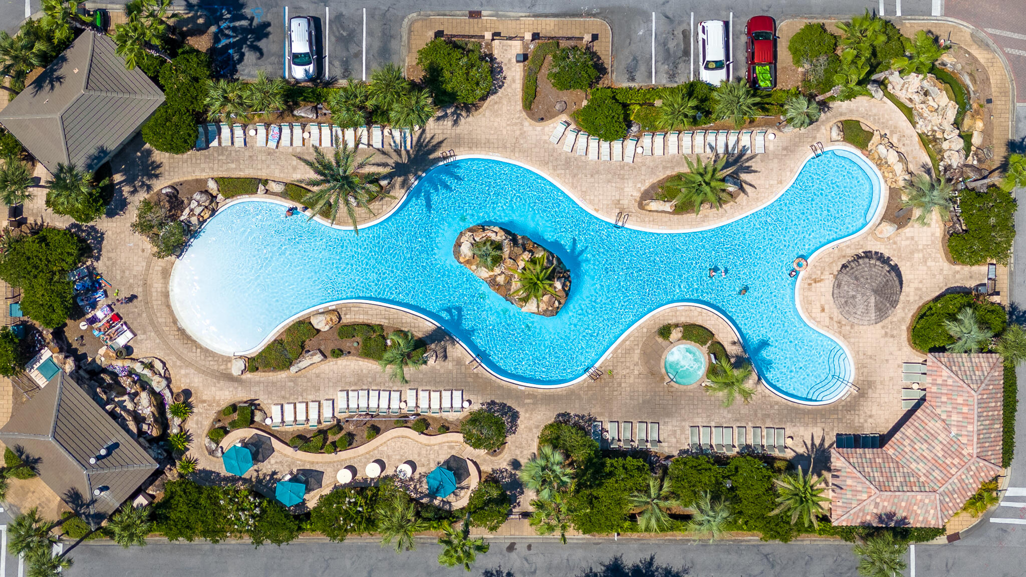 an outdoor view of a swimming pool