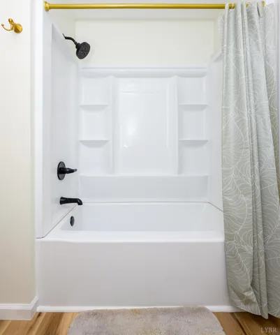 a bathroom with a bathtub