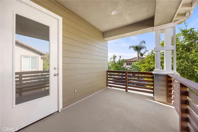 a view of a building from a stairs