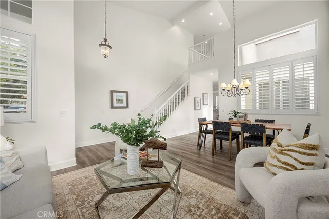 a living room with furniture potted plant and a window