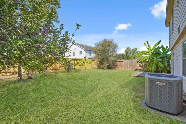 a view of a yard with an tree