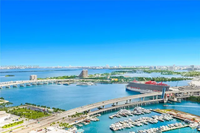 a view of a city and ocean view