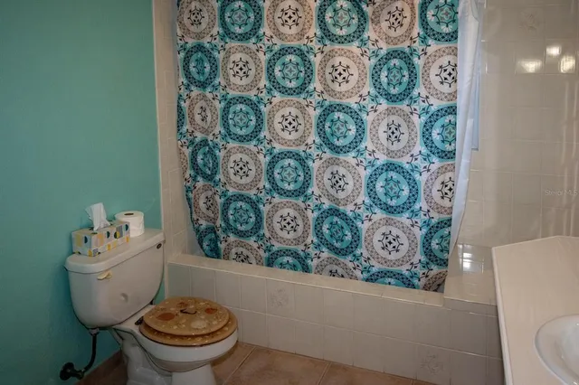 a white toilet sitting next to a shower curtain
