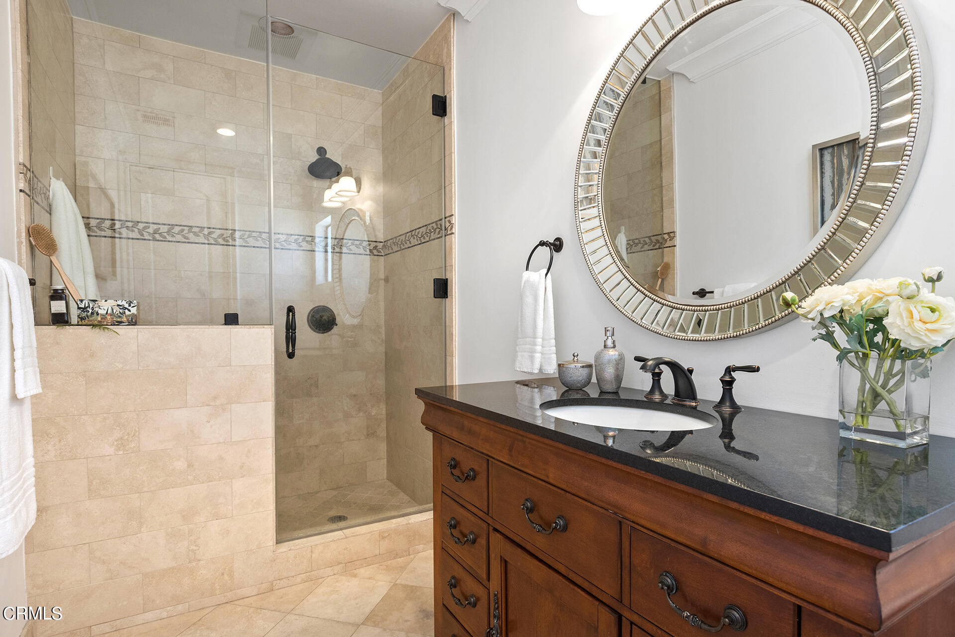 506 North Crescent Drive Beverly Hills, CA 90210 - Photo 21 of 36 a bathroom with a sink and a mirror