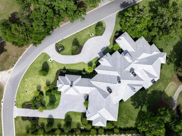 an aerial view of a house