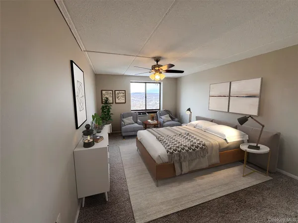 a bedroom with a bed and a couch