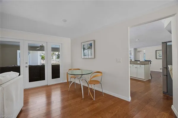 a living room with furniture a counter space and appliances
