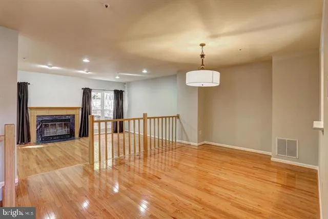 a view of dining room with wooden floor