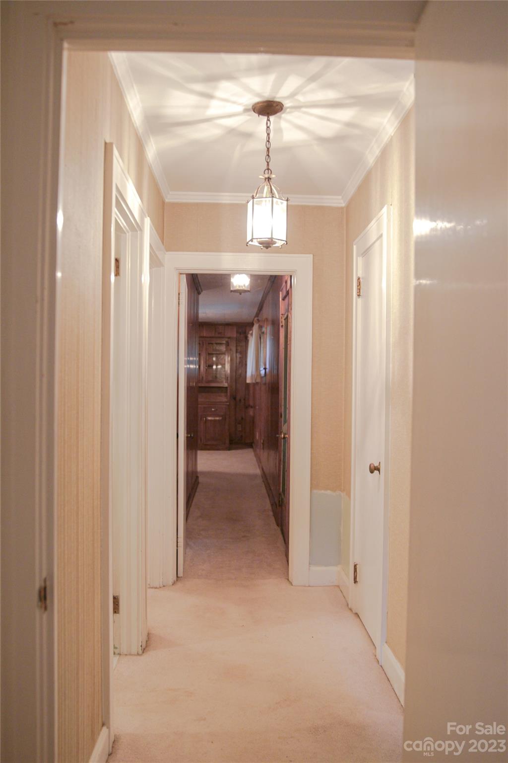35 Rhododendron Avenue Spruce Pine, NC 28777 - Photo 16 of 37 a view of a hallway with wooden floor and a chandelier