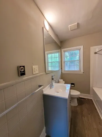 a bathroom with a bathtub