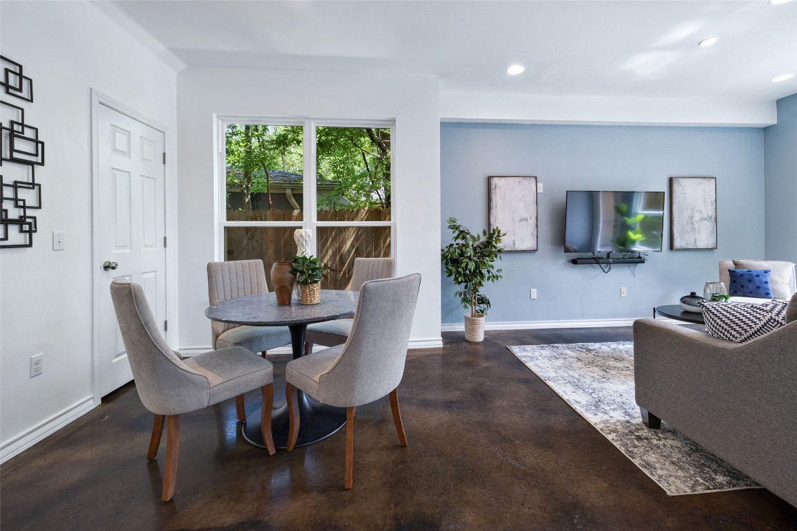3407 Banton Road, Unit A Austin, TX 78722 - Photo 5 of 39 Dining room featuring finished concrete floors and recessed lighting