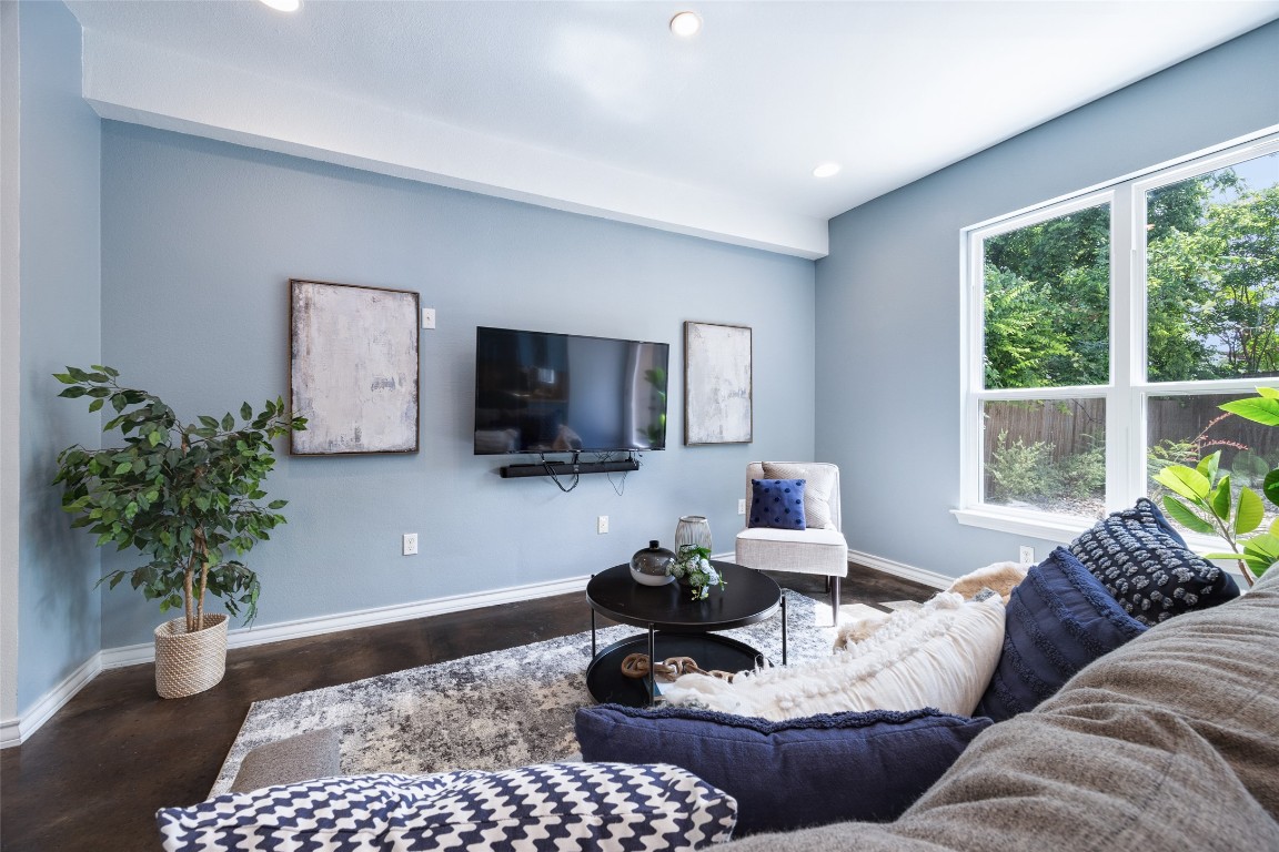 3407 Banton Road, Unit A Austin, TX 78722 - Photo 7 of 39 Living area featuring recessed lighting and concrete flooring