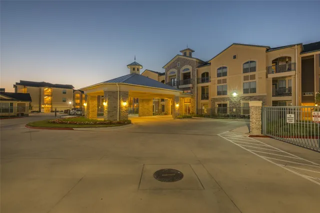 a front view of a building with street